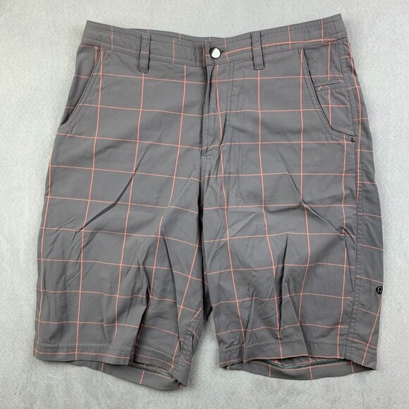 Lululemon Mens Shorts 32 Gray Pink Plaid Windowpane Chino Nylon Stretch 9" Golf - Picture 1 of 7